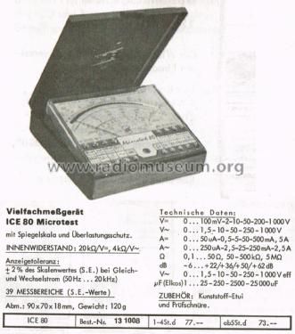 Microtest 80; ICE, I.C.E.; Milano (ID = 2692960) Equipment