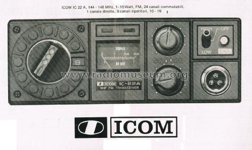VHF FM Transceiver IC-22A; Icom, Inoue (ID = 2821319) Amat TRX