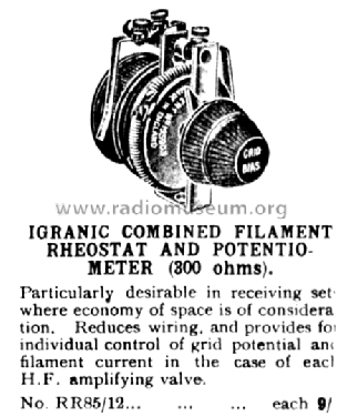 Combined Rheo and Potentiometer ; Igranic Electric Co. (ID = 671796) Radio part