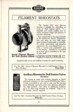 Filament Rheostat ; Igranic Electric Co. (ID = 1772593) Radio part