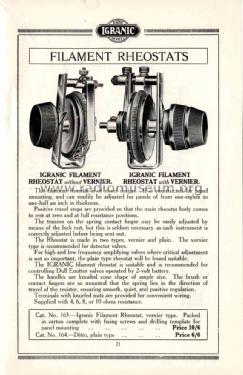 Filament Rheostats ; Igranic Electric Co. (ID = 1772594) Radio part