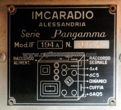 Pangamma AM/FM IF194 Ch= IF194A, IF194B; Imca Radio; (ID = 768378) Radio