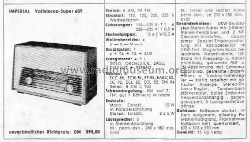 Vollstereo-Super 609; Imperial Rundfunk (ID = 1601535) Radio