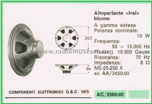 Altoparlante Bicono a Gamma Estesa ME-25-250 X; IREL - Industrie (ID = 3113646) Parlante