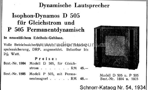 Dynamo D 505; Isophon, E. Fritz & (ID = 2873101) Speaker-P