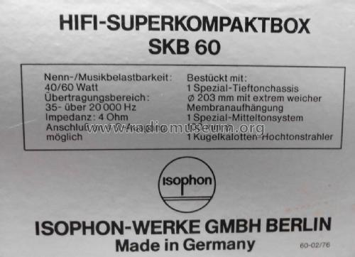 HiFi-Superkompaktbox SKB 60 N; Isophon, E. Fritz & (ID = 2192320) Speaker-P