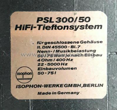 Tiefton-Lautsprecher PSL 300/50; Isophon, E. Fritz & (ID = 2372288) Parleur