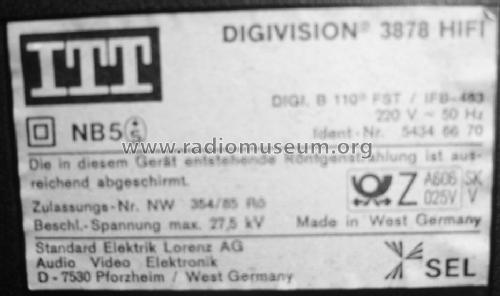 Digivision 3878 HIFI 5434 66 70 Ch = DIGI B 110° FST / IFB_483; ITT nicht Schaub, (ID = 1600824) Televisore