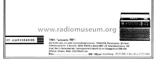 Tiny automatic 106 ; ITT nicht Schaub, (ID = 1738655) Radio