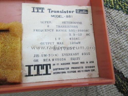 MW/SW 2 Band 8 Transistor 881; ITT, International (ID = 2557894) Radio