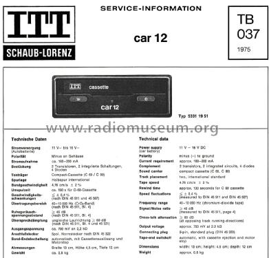Car 12; ITT Schaub-Lorenz (ID = 2702927) R-Player