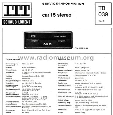 Car 15 Stereo 5332 03 55; ITT Schaub-Lorenz (ID = 2703141) Sonido-V