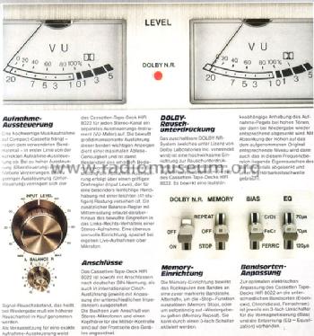 Cassetten-Deck HiFi 8022; ITT Schaub-Lorenz (ID = 973563) Ton-Bild