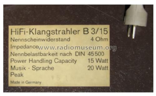 HiFi-Klangstrahler B3/15; ITT Schaub-Lorenz (ID = 774888) Speaker-P