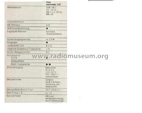 Polo Electronic 107 52130271; ITT Schaub-Lorenz (ID = 1009909) Radio