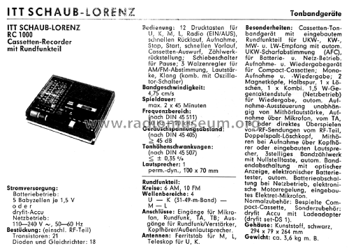 RC1000 53312505; ITT Schaub-Lorenz (ID = 2943367) Radio