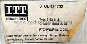 Studio 1702, Chassis 5861 10 01; ITT Schaub-Lorenz (ID = 1265894) Fernseh-E
