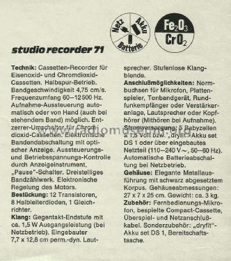 studio recorder 71; ITT Schaub-Lorenz (ID = 1986623) R-Player