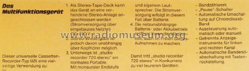 Studio Recorder 720 Stereo; ITT Schaub-Lorenz (ID = 977986) R-Player