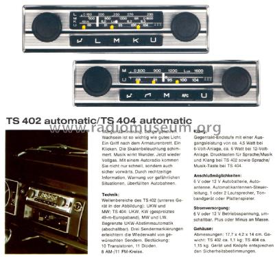 TS404 automatic 52860101; ITT Schaub-Lorenz (ID = 2705998) Car Radio