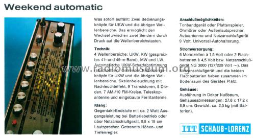 WEEKEND 100 automatic 52151001; ITT Schaub-Lorenz (ID = 2391673) Radio