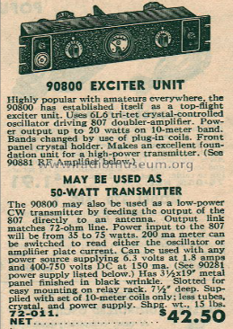 50-Watt Exciter 90800; James Millen Mfg. Co (ID = 2254247) Amateur-T