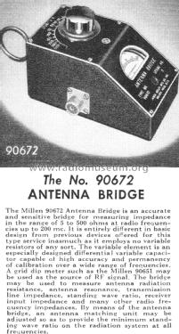 Antenna Bridge 90672; James Millen Mfg. Co (ID = 2081102) Amateur-D