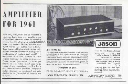 Stereophonic Amplifier J2-10 Mk III ; Jason Motor & (ID = 2835589) Ampl/Mixer