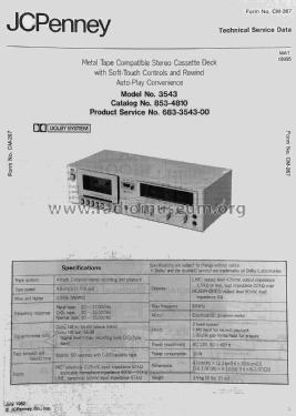 Stereo Cassette Deck 3543 ; JCPenney, Penney's, (ID = 2845198) Sonido-V