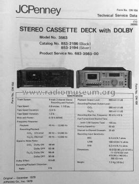 Stereo Cassette Deck 3563 Black ; JCPenney, Penney's, (ID = 2845096) Ton-Bild
