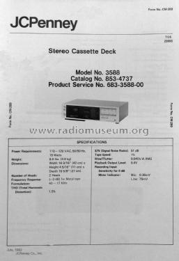 Stereo Cassette Deck 3588 ; JCPenney, Penney's, (ID = 2845214) Ton-Bild