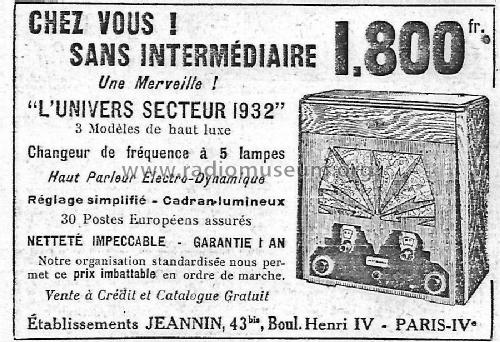 L'Univers Secteur 1932 ; Jeannin, Éts. A. - (ID = 2484383) Radio