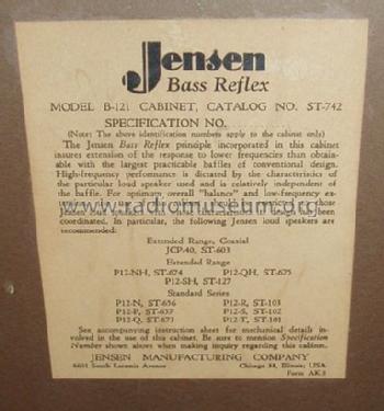 Bass Reflex Speaker Cabinet B-121; Jensen Radio (ID = 235398) Speaker-P