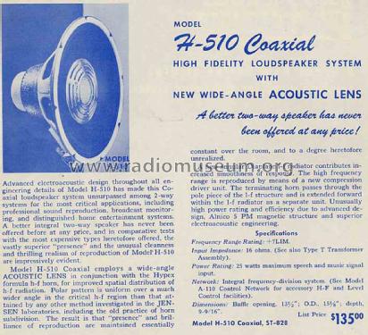 Coaxial Loudspeaker System H-510; Jensen Radio (ID = 1787354) Parlante
