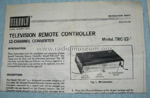 Television Remote Controller TRC-12-2; Jerrold Electronics (ID = 1011268) Adaptor