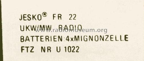 MW/UKW-Fahrrad-Radio FR-22 Radio Jesko Fritz; Steinbach Taunus