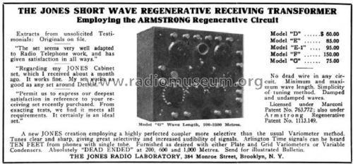 Short Wave Regenerative Receiving Transformer Model G; Jones Radio Co.; (ID = 1378899) Radio