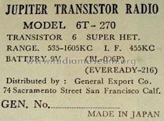 Transistor Six 6T-270; Jupiter General (ID = 485992) Radio