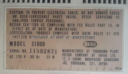 3100 D ; JVC - Victor Company (ID = 2115270) Televisore