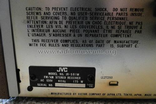 FM/AM Stereo Receiver JR-S81W; JVC - Victor Company (ID = 1468312) Radio