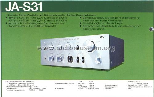 Stereo Integrated Amplifier JA-S31; JVC - Victor Company (ID = 577347) Ampl/Mixer