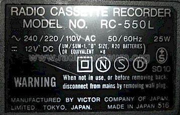 Radio Cassette Recorder RC-550L ; JVC - Victor Company (ID = 1209416) Radio