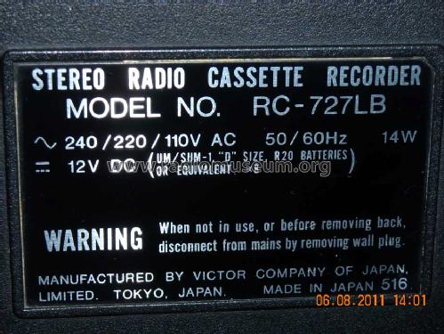 Stereo Radio Cassette Recorder RC-727L; JVC - Victor Company (ID = 1049369) Radio
