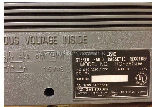 Stereo Radio Cassette Recorder RC-660JW; JVC - Victor Company (ID = 1534838) Radio