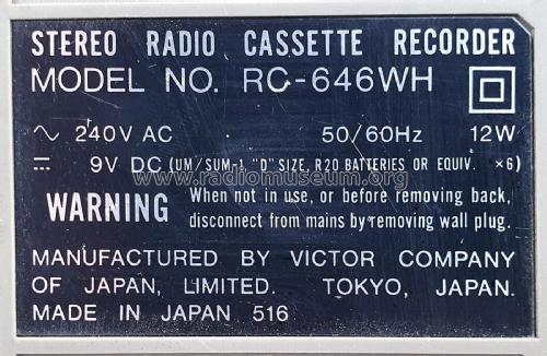 Stereo Radio Cassette Recorder RC-646WH; JVC - Victor Company (ID = 2869072) Radio
