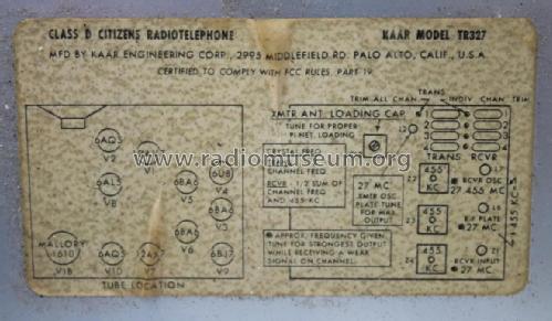 Class D Citizens Radiotelephone TR327, Ch= 8919; Kaar Engineering (ID = 3168786) Citizen