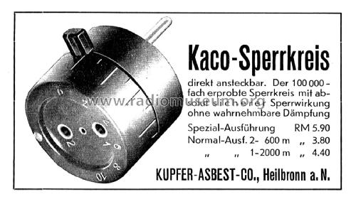 Sperrkreis für Normal-Wellen VE301 ; Kaco, Kupfer-Asbest- (ID = 2438595) Antenna