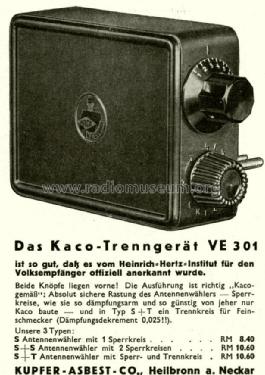 Trenngerät für Volksempfänger VE301 S+S Dopelwellensperrkreis ; Kaco, Kupfer-Asbest- (ID = 2371046) Divers