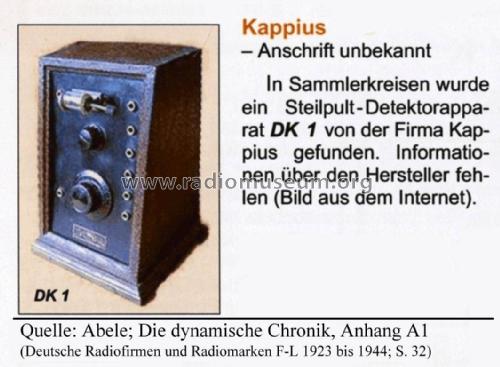 Detektor-Empfänger DK1; Kappius, Franz, (ID = 1800707) Crystal