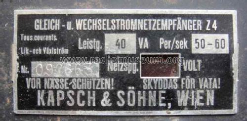 Kleinstsuper Z4; Kapsch & Söhne KS, (ID = 2125301) Radio